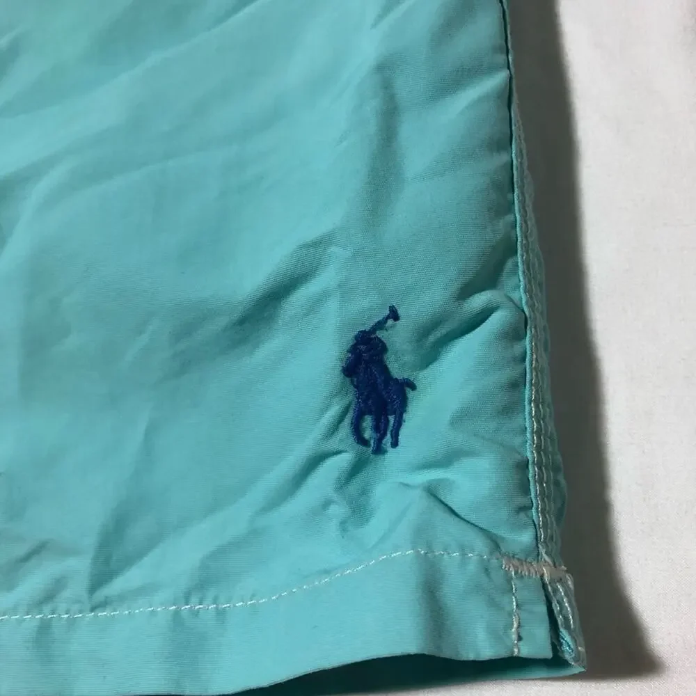 Polo Ralph Lauren mens L bathing suit turquoise blue drawstring waist pockets